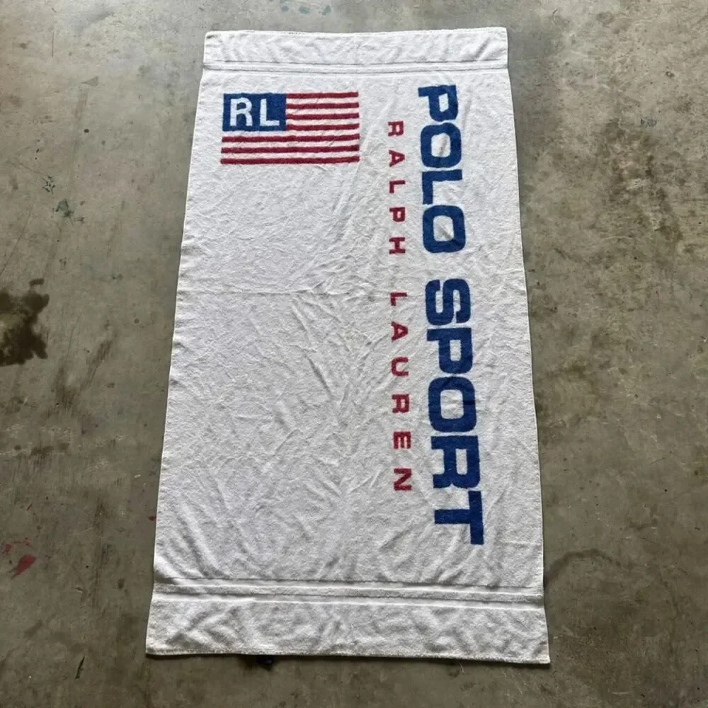 Vintage Polo Sport Ralph Lauren American Flag Beach Towel 35X68